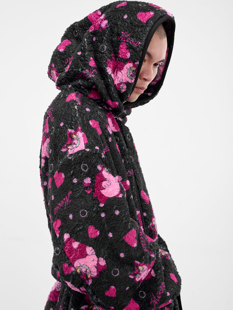 Black Graphic Fleece Hooded Robe (25AW40C073-BLACK)