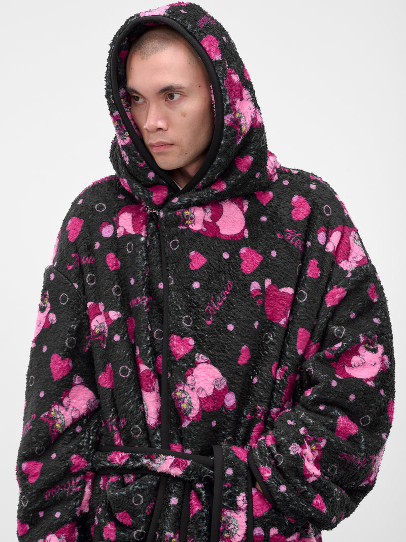 Black Graphic Fleece Hooded Robe (25AW40C073-BLACK)