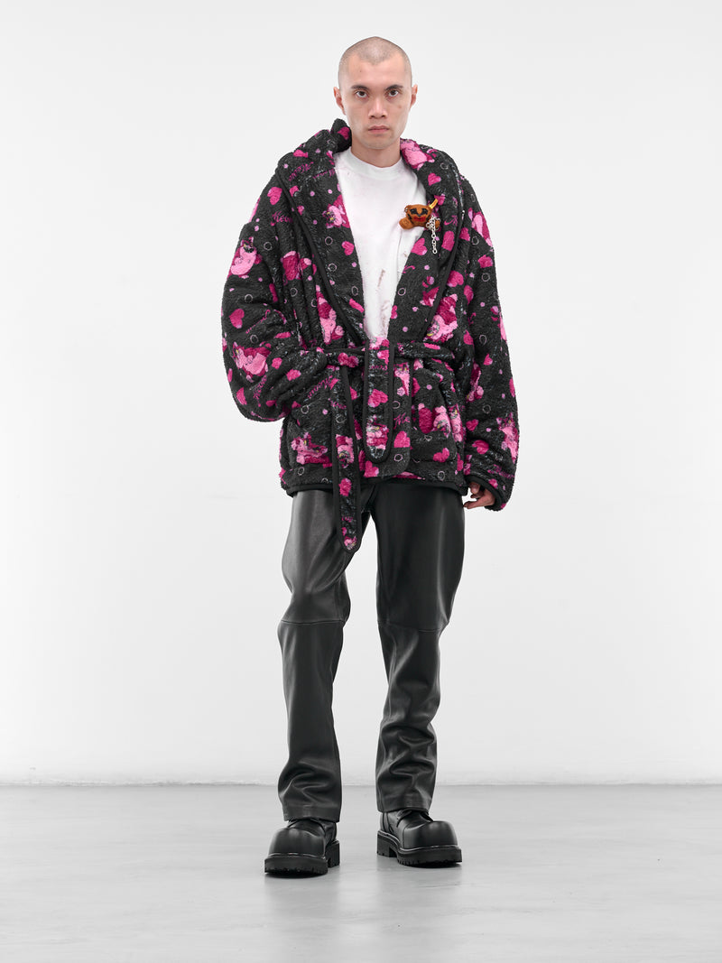 Black Graphic Fleece Hooded Robe (25AW40C073-BLACK)