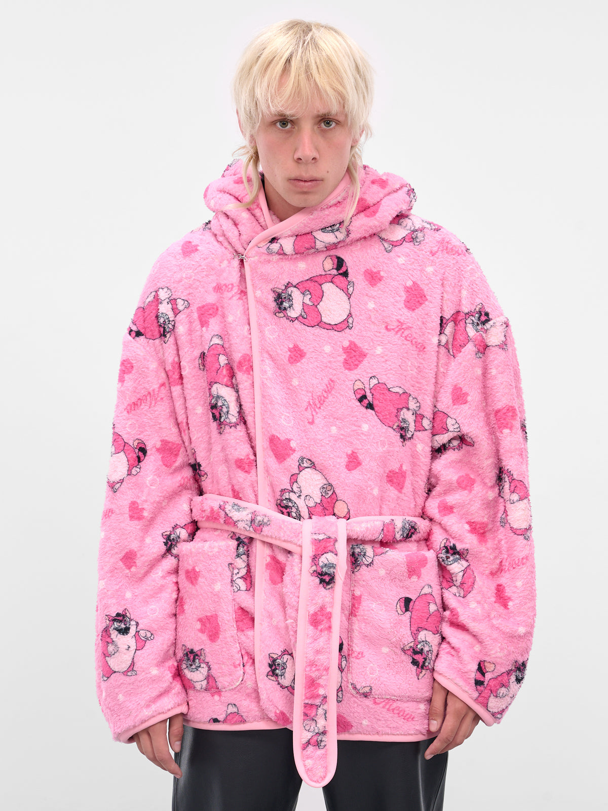 Pink Graphic Fleece Hooded Robe (25AW40C073-PINK)