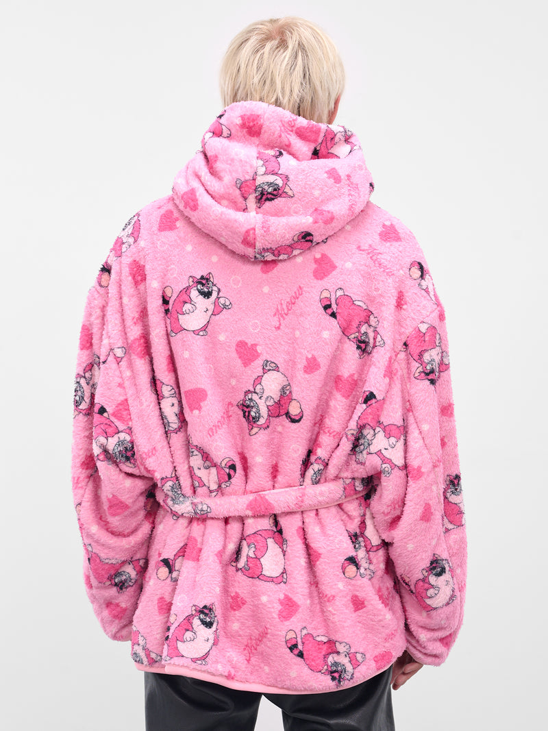 Pink Graphic Fleece Hooded Robe (25AW40C073-PINK)