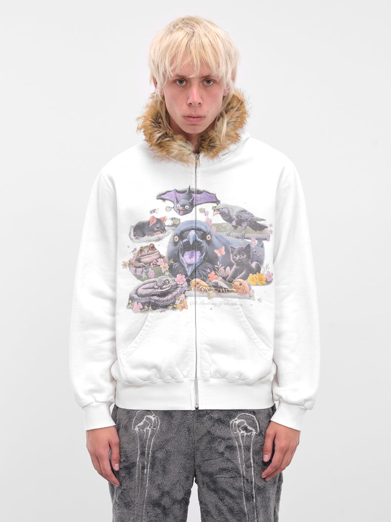 White Fur Graphic Zip Hoodie (25AW44CS406-WHITE)