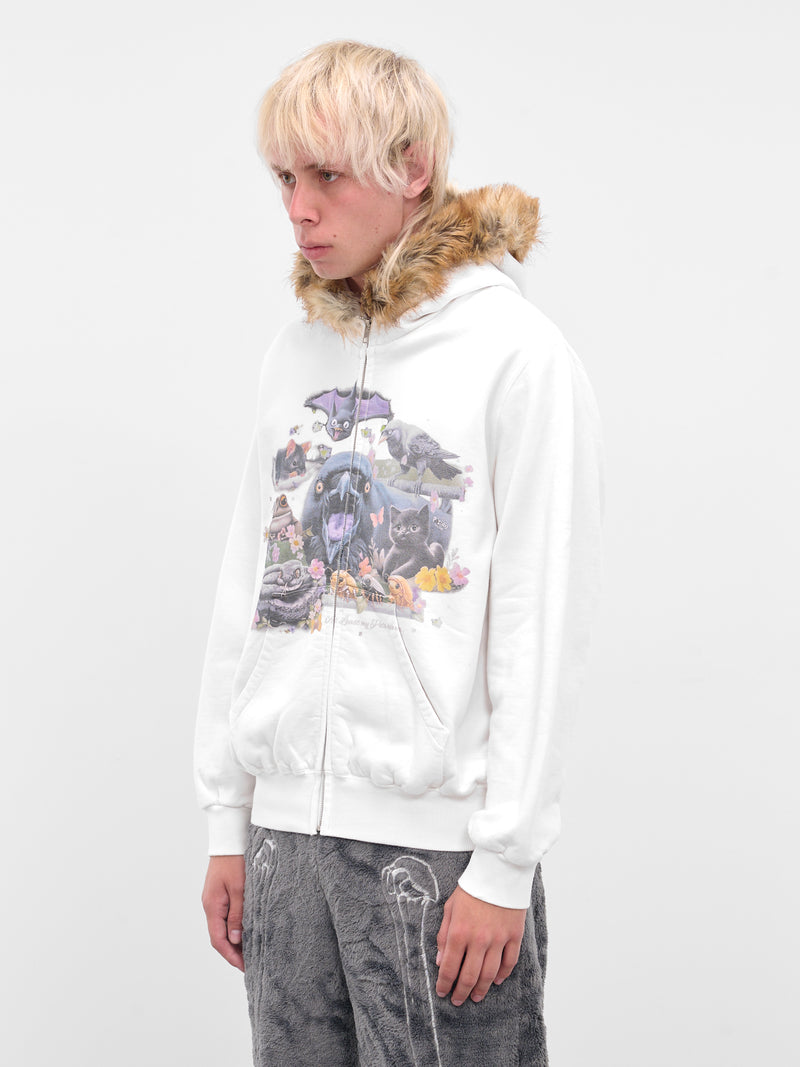 White Fur Graphic Zip Hoodie (25AW44CS406-WHITE)