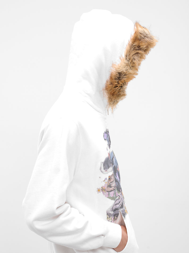White Fur Graphic Zip Hoodie (25AW44CS406-WHITE)
