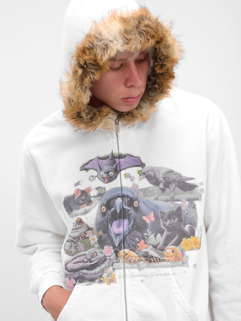White Fur Graphic Zip Hoodie (25AW44CS406-WHITE)