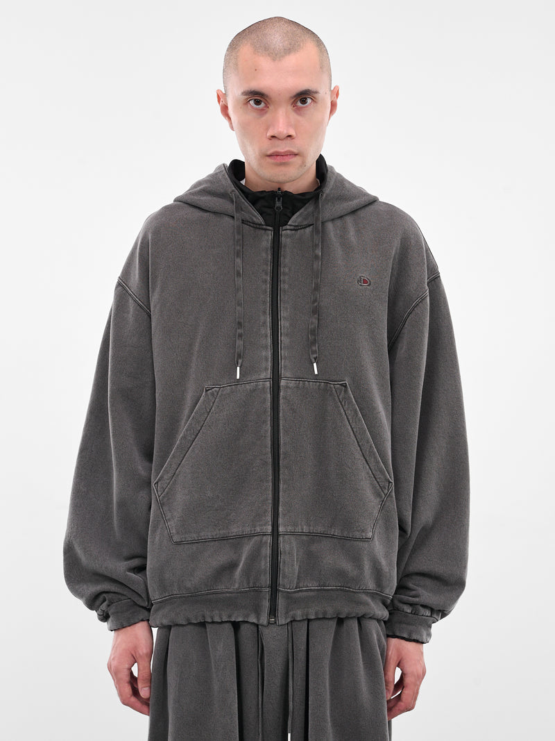 Black Wash Oversized Zip Hoodie (25AW49CS394-BLACK)