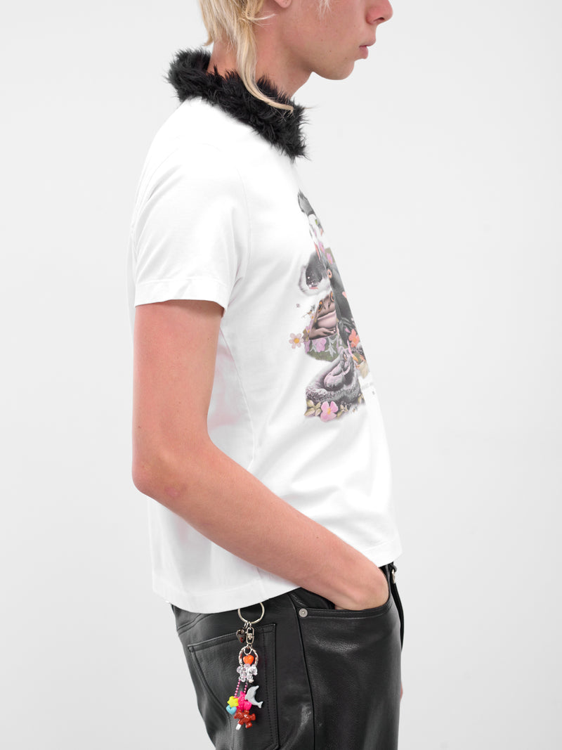 White Fur Trim Graphic Tee (25AW52CS407-WHITE)