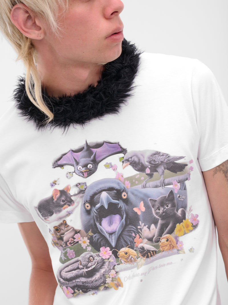 White Fur Trim Graphic Tee (25AW52CS407-WHITE)