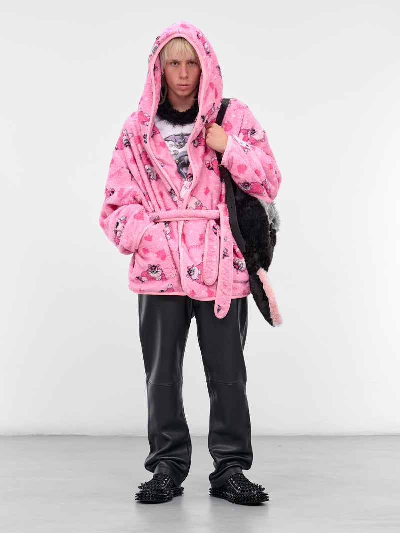 Pink Graphic Fleece Hooded Robe (25AW40C073-PINK)