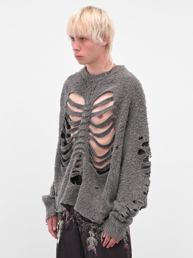 Gray Skeletal Cut-Out Knit Sweater (25AW61KN192-GREY)