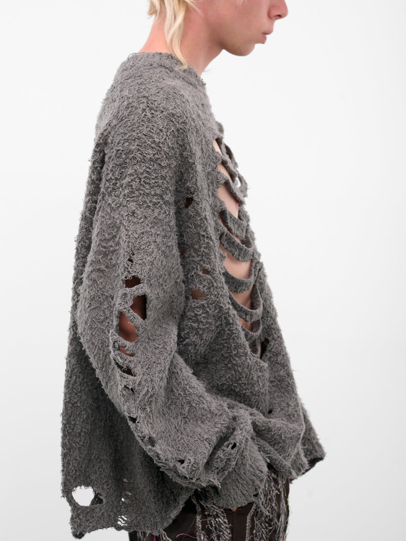 Gray Skeletal Cut-Out Knit Sweater (25AW61KN192-GREY)