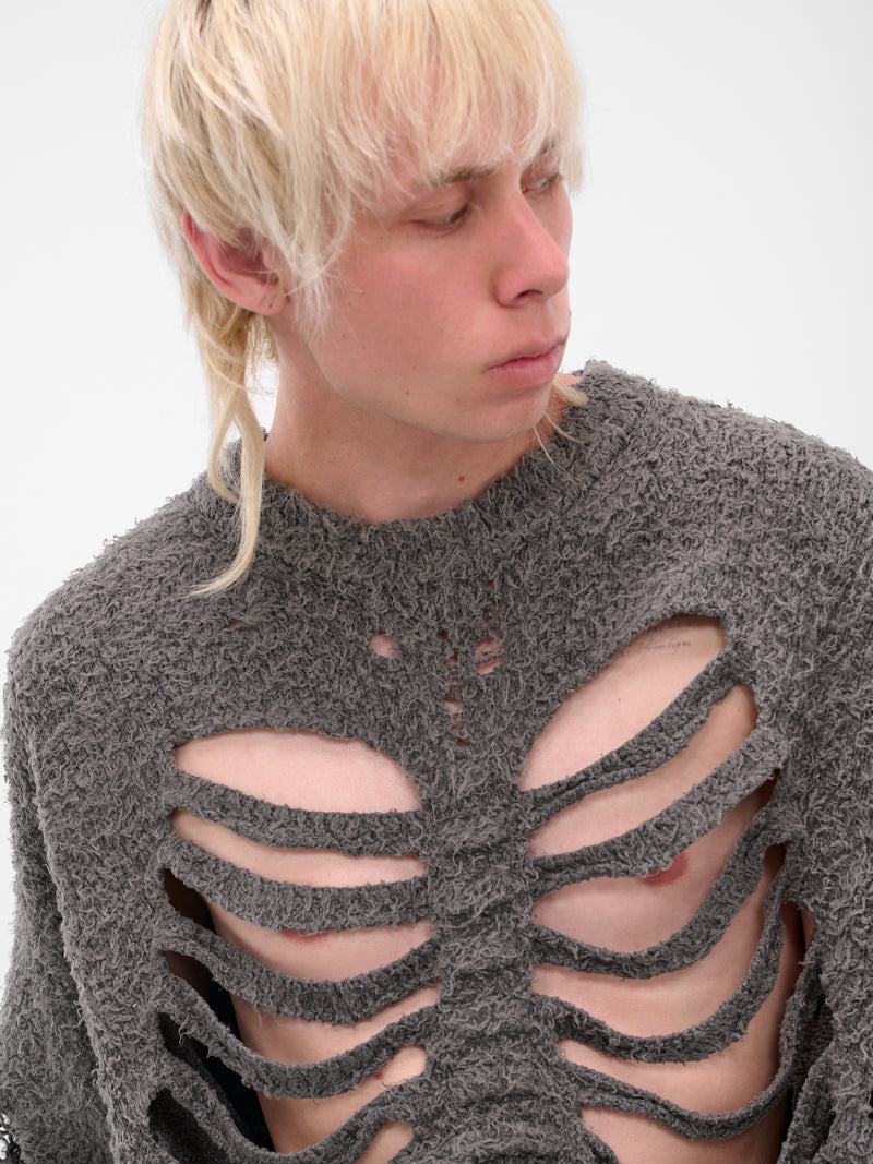 Gray Skeletal Cut-Out Knit Sweater (25AW61KN192-GREY)