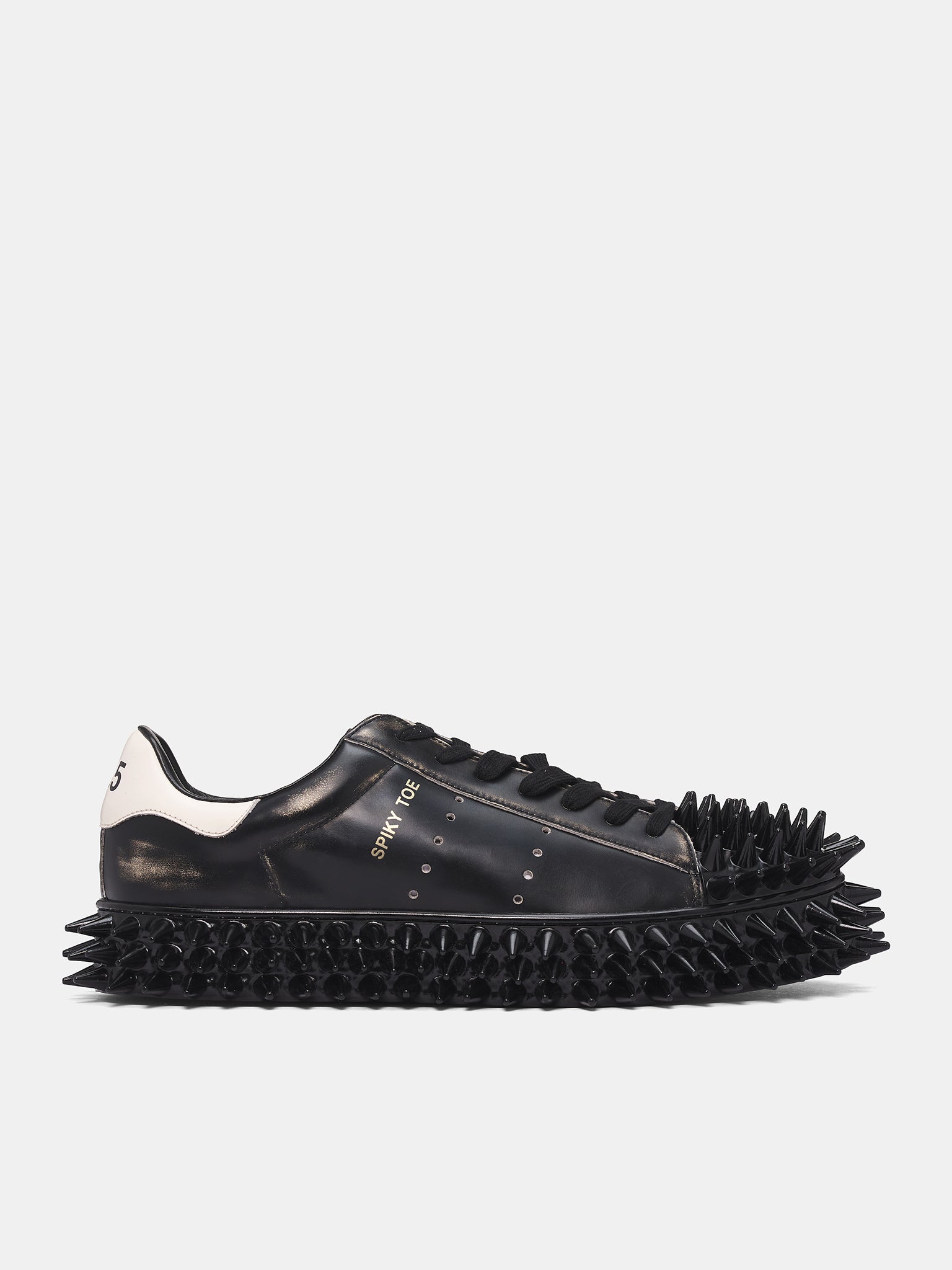 Black Leather Spiky Sneakers (25AW67FT63-BLACK)