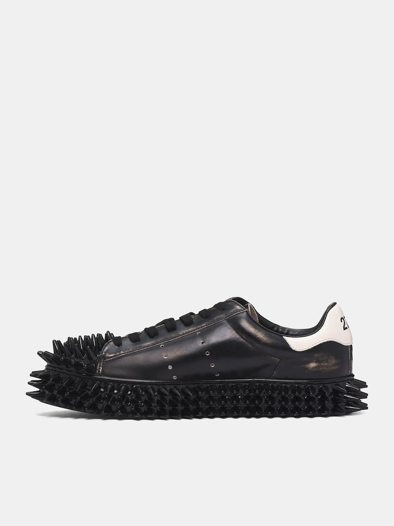 Black Leather Spiky Sneakers (25AW67FT63-BLACK)