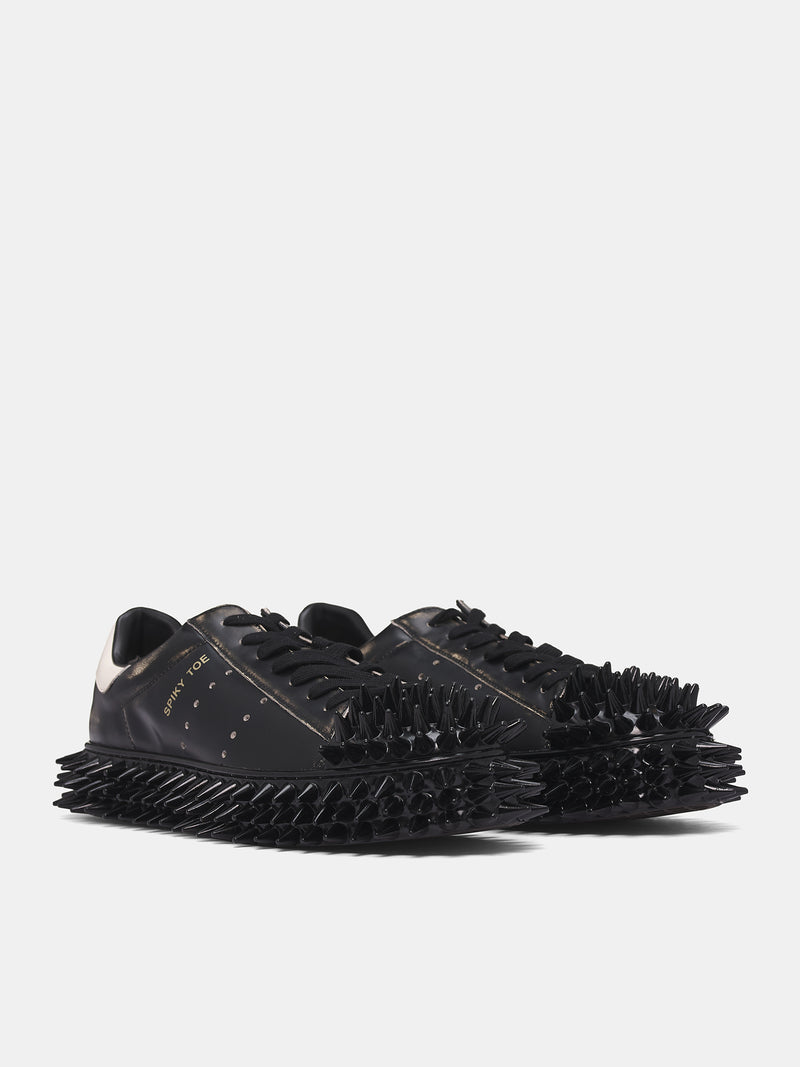 Black Leather Spiky Sneakers (25AW67FT63-BLACK)