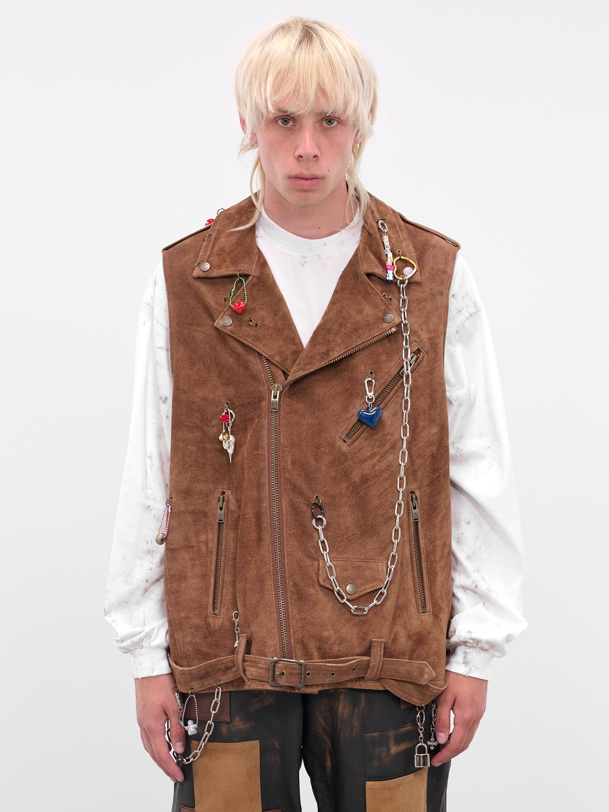 Brown Suede Charmed Biker Vest (25AW70VE24-CAMEL)