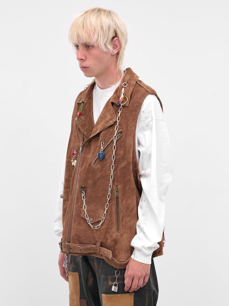 Brown Suede Charmed Biker Vest (25AW70VE24-CAMEL)