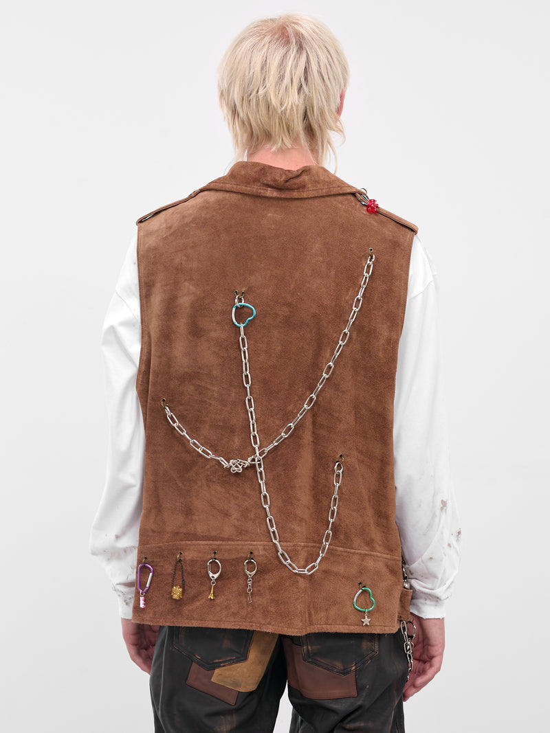 Brown Suede Charmed Biker Vest (25AW70VE24-CAMEL)