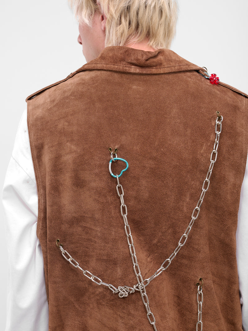 Brown Suede Charmed Biker Vest (25AW70VE24-CAMEL)