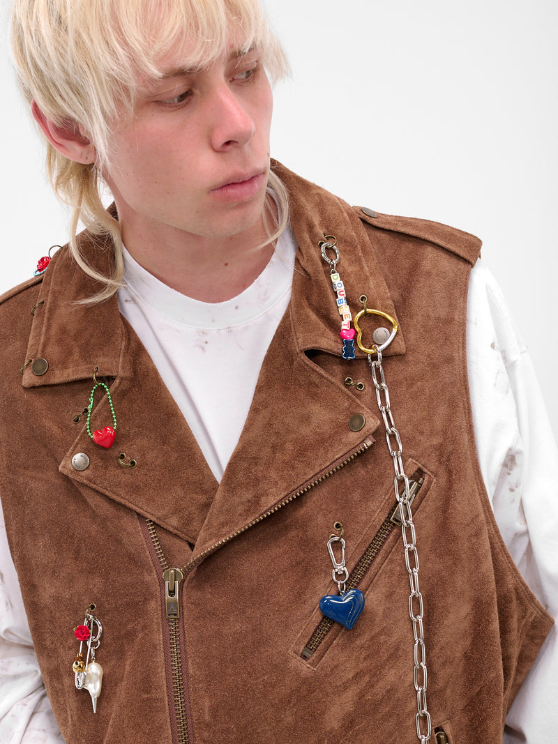 Brown Suede Charmed Biker Vest (25AW70VE24-CAMEL)