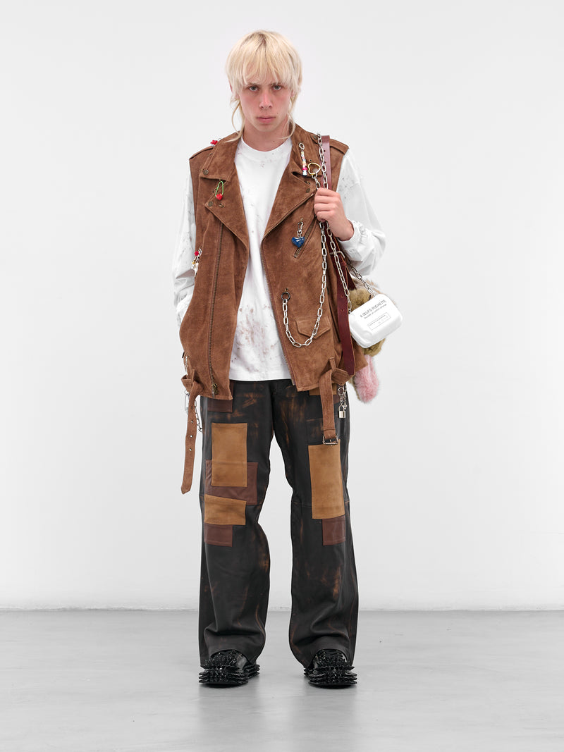 Brown Suede Charmed Biker Vest (25AW70VE24-CAMEL)