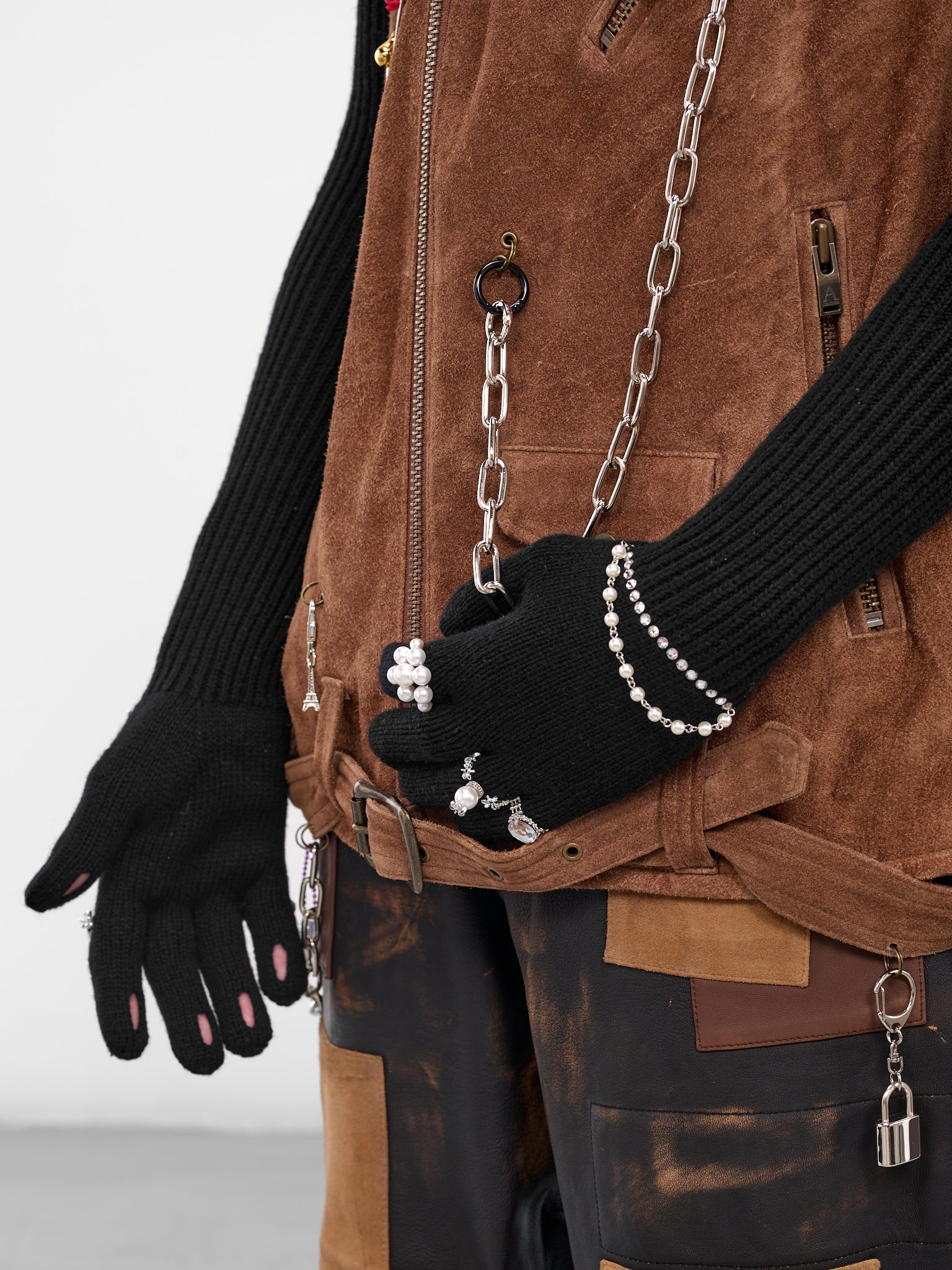 Black Jewelry Embellished Long Gloves (25AW87GV04-BLACK)
