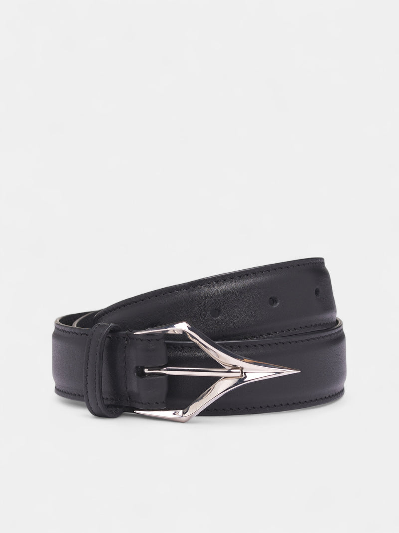 Black Leather Spike Buckle Belt (25F10AC00679016-BLACK)