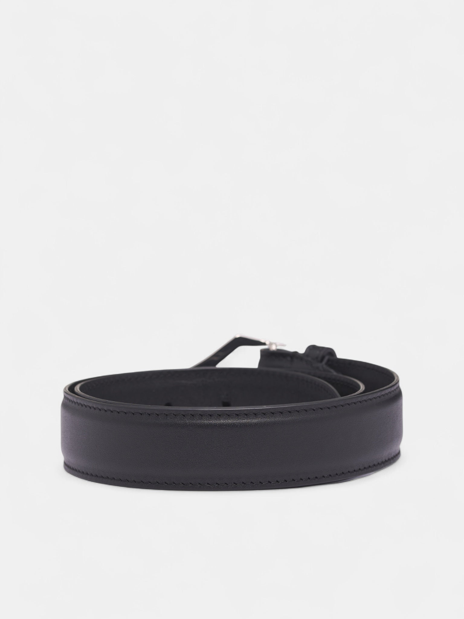 Black Leather Spike Buckle Belt (25F10AC00679016-BLACK)