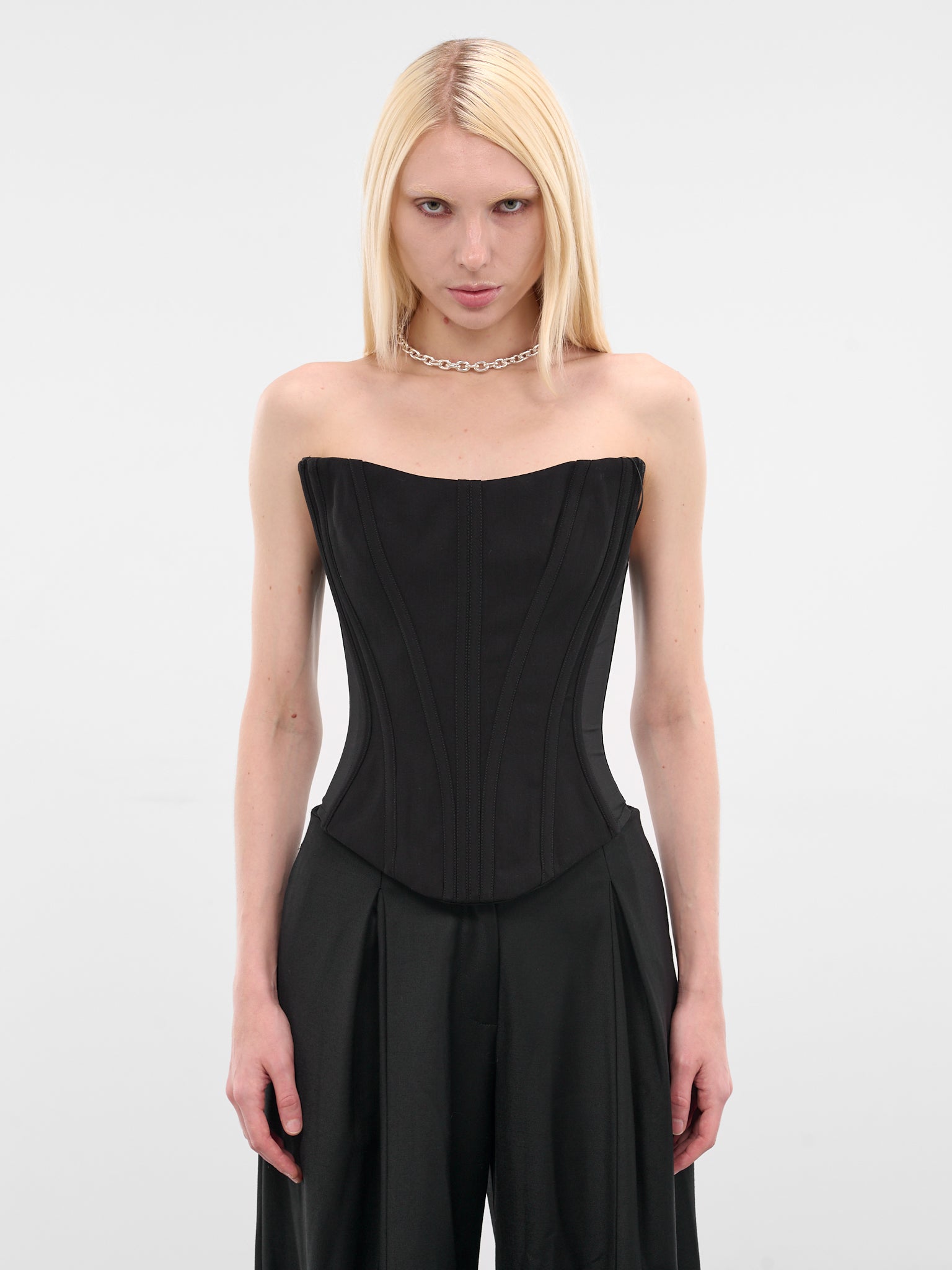 Black Tailored Bustier Corset (25F1CT0119196-CT0119-BLACK)