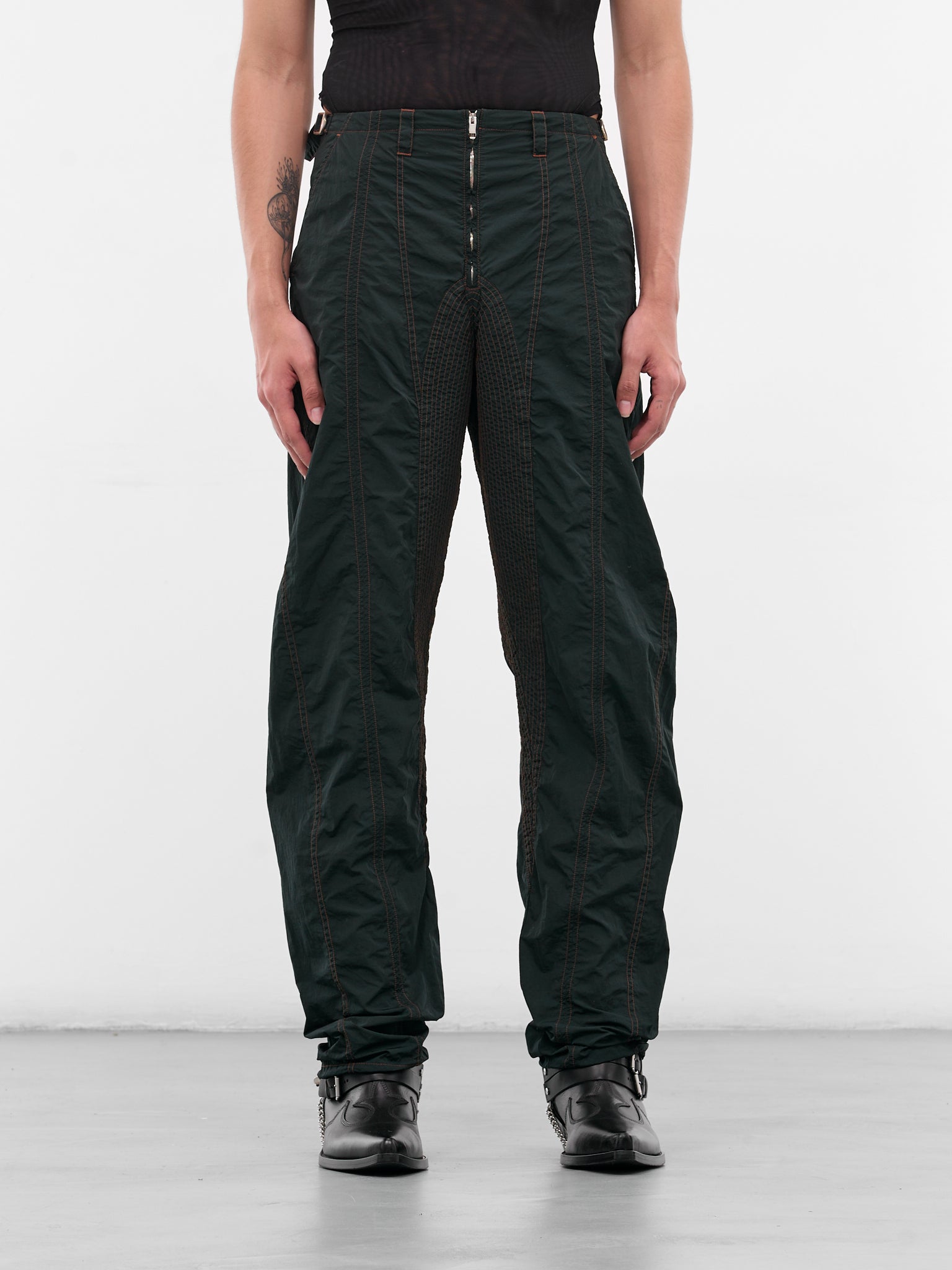 Gray Satin Nylon Stitched Pants (25F1PA0506888-PA0506-SLATE-GRE)