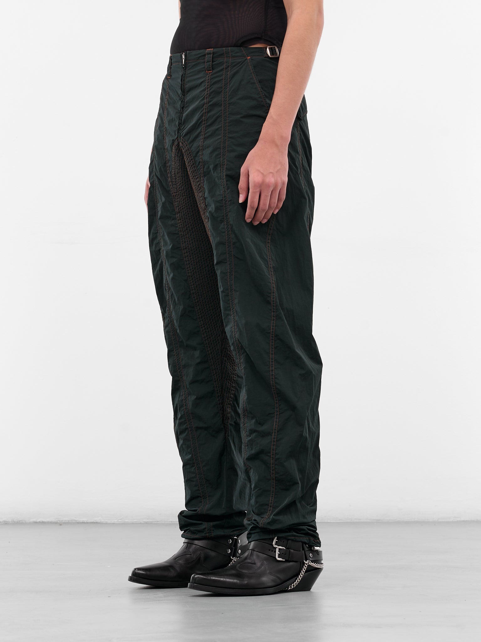 Gray Satin Nylon Stitched Pants (25F1PA0506888-PA0506-SLATE-GRE)