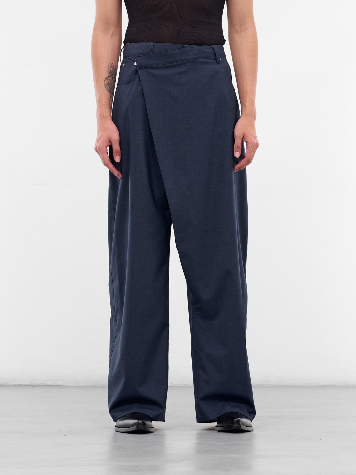 Blue Asymmetric Wrap Wide Trousers (25F1PA0517191-DARK-BLUE)