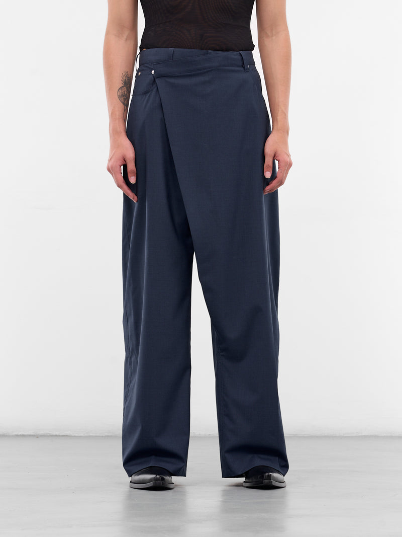 Blue Asymmetric Wrap Wide Trousers (25F1PA0517191-DARK-BLUE)