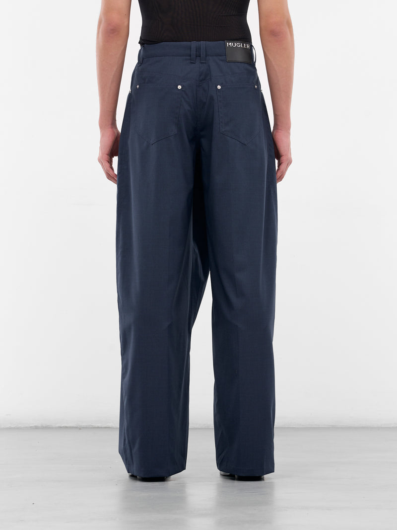 Blue Asymmetric Wrap Wide Trousers (25F1PA0517191-DARK-BLUE)