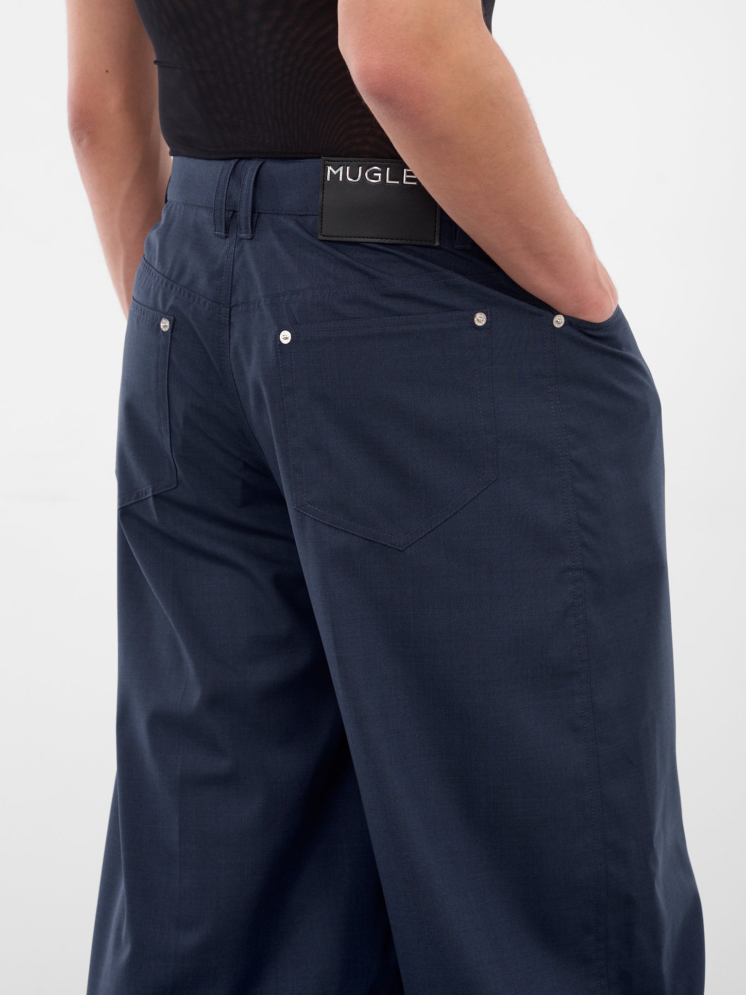 Blue Asymmetric Wrap Wide Trousers (25F1PA0517191-DARK-BLUE)