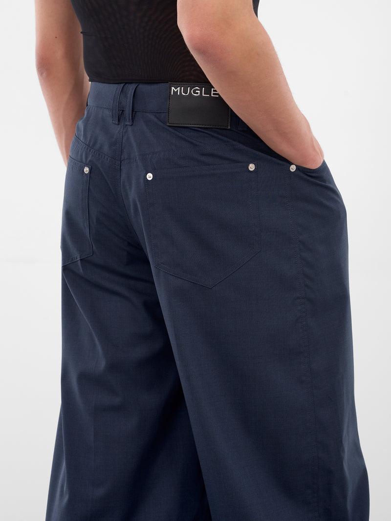 Blue Asymmetric Wrap Wide Trousers (25F1PA0517191-DARK-BLUE)