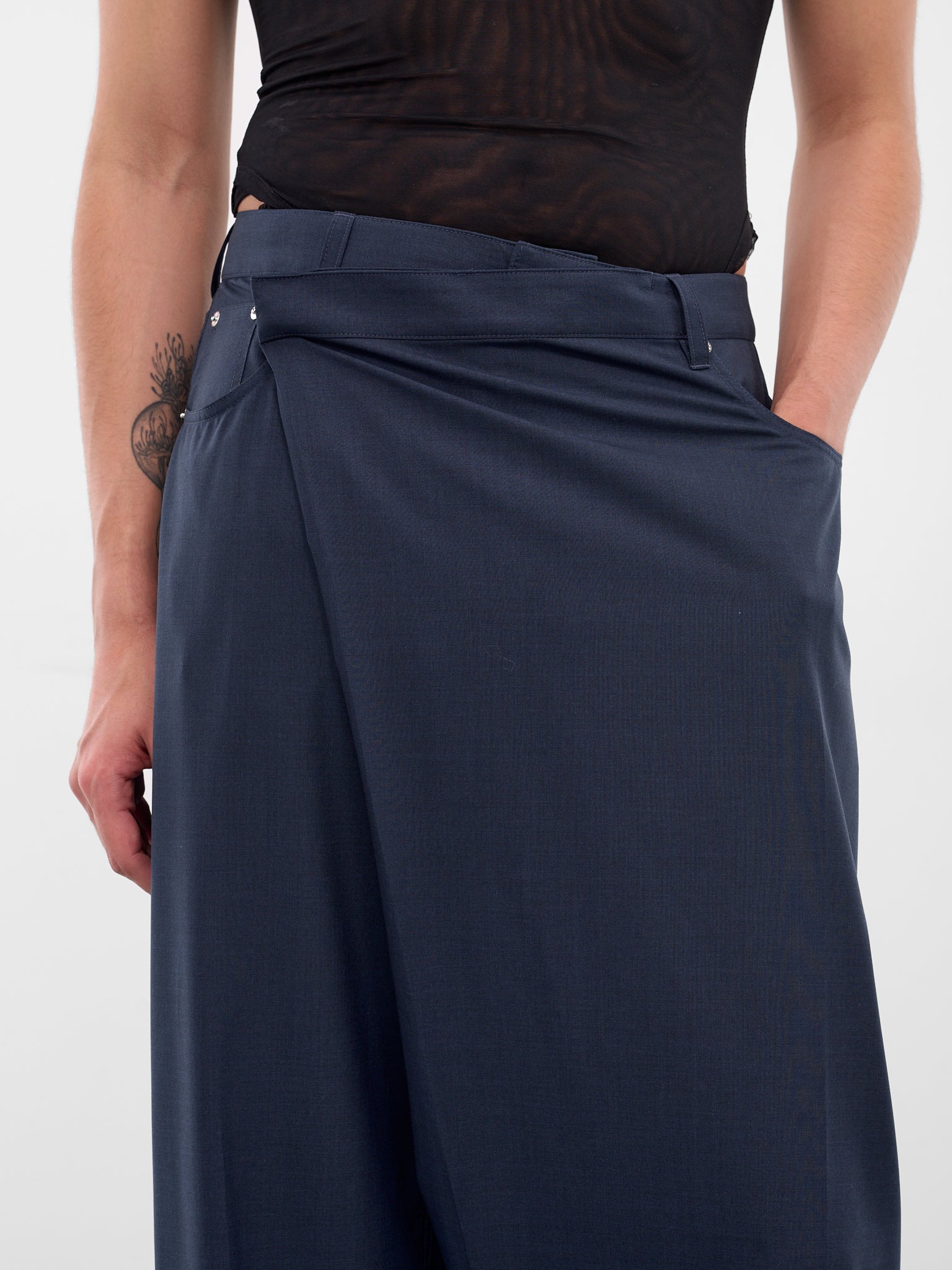 Blue Asymmetric Wrap Wide Trousers (25F1PA0517191-DARK-BLUE)
