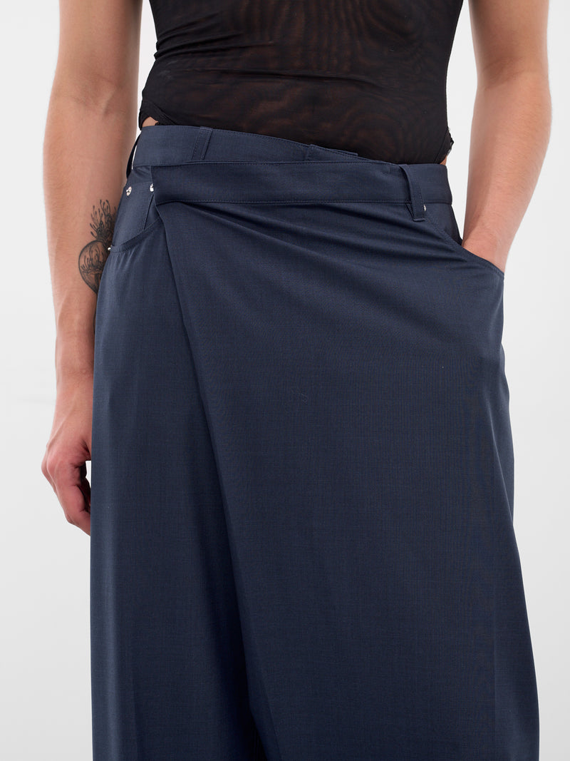 Blue Asymmetric Wrap Wide Trousers (25F1PA0517191-DARK-BLUE)