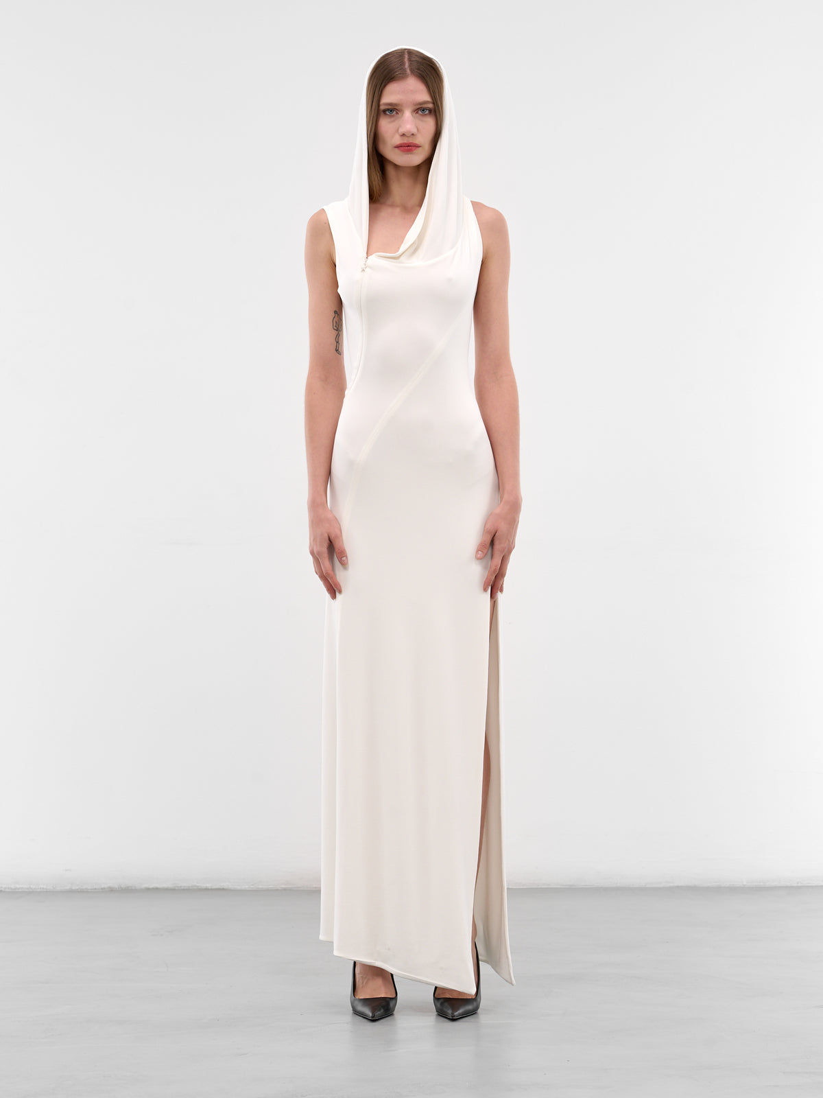 White Asymmetric Hooded Maxi Dress (25F1R017796026-SNOW)