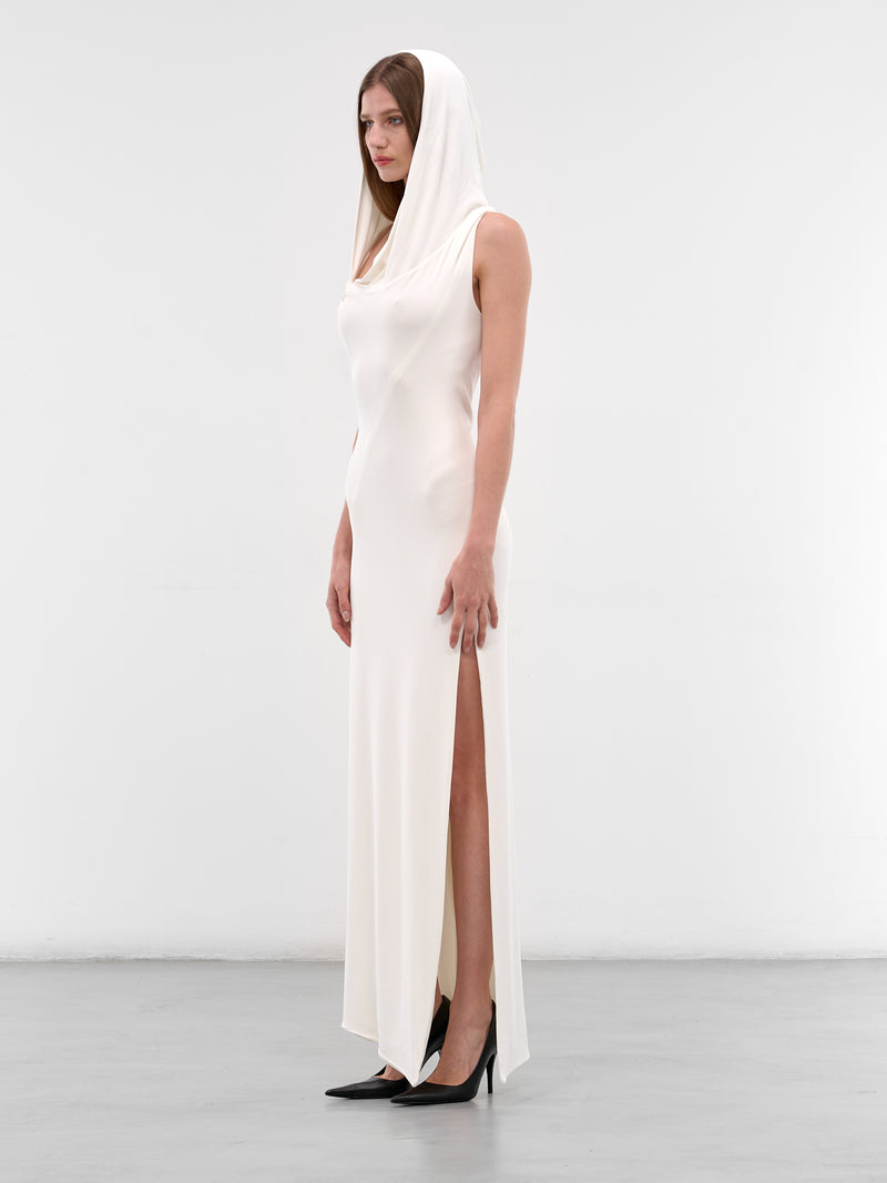 White Asymmetric Hooded Maxi Dress (25F1R017796026-SNOW)