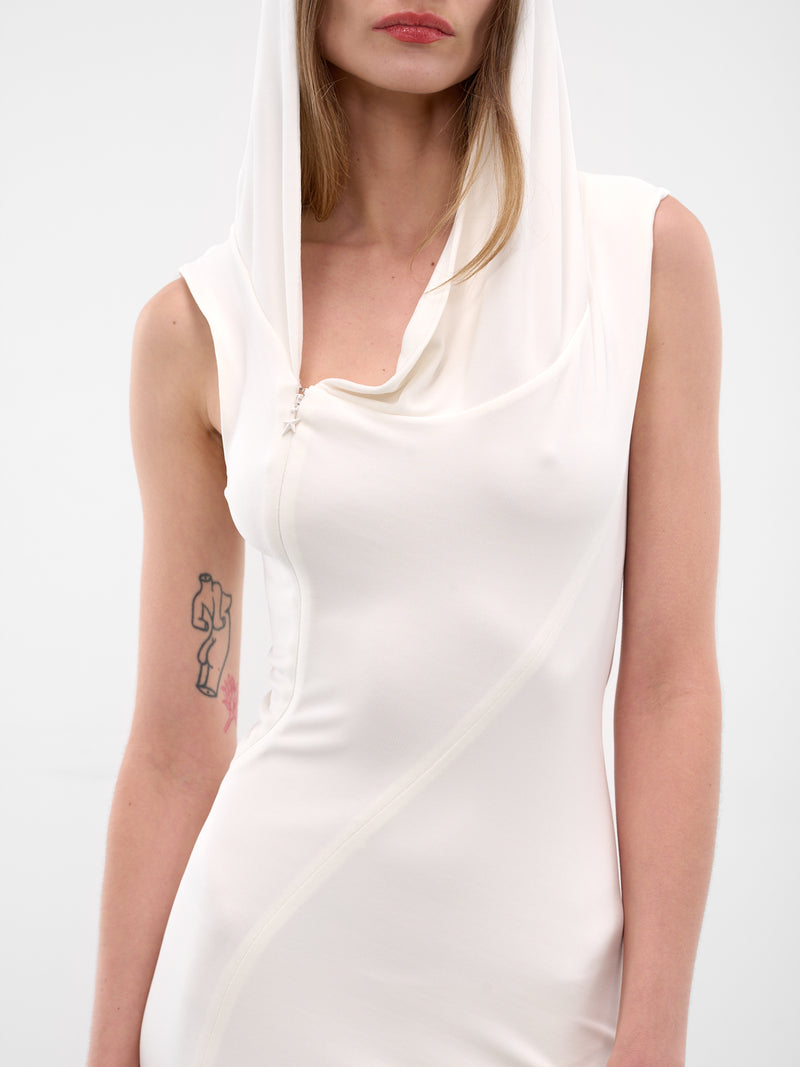 White Asymmetric Hooded Maxi Dress (25F1R017796026-SNOW)