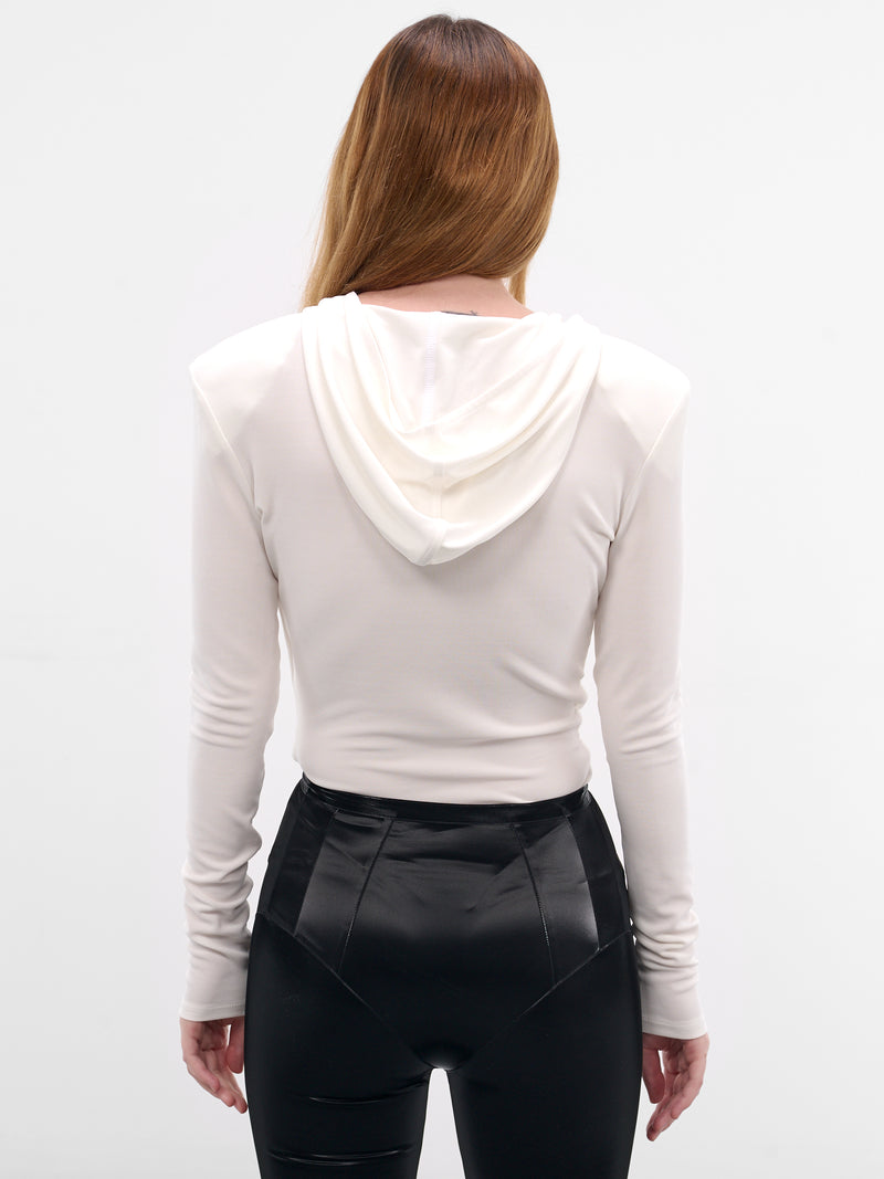 White Hooded V-Neck Bodysuit (25F3B002856026-SNOW)