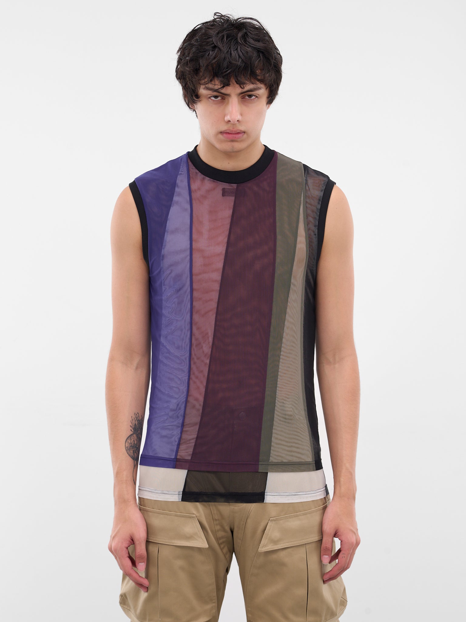 Sheer Patchwork Mesh Tank Top (25F3T00822891-ULTRABLUE-BLACK)