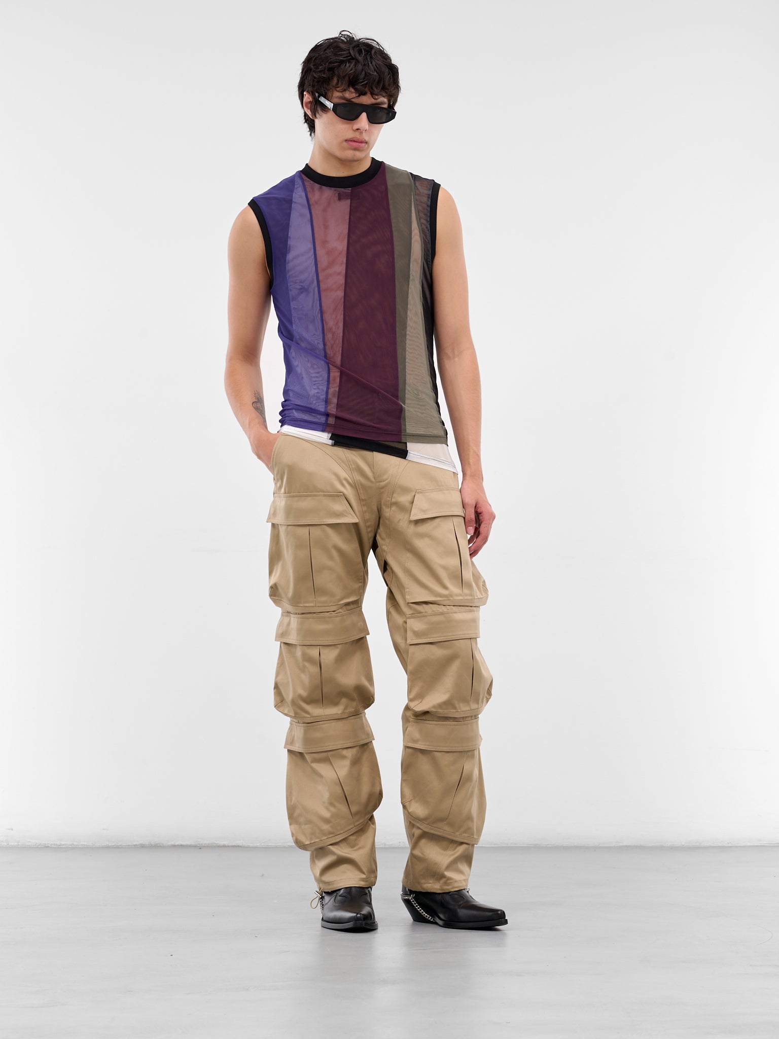 Sheer Patchwork Mesh Tank Top (25F3T00822891-ULTRABLUE-BLACK)