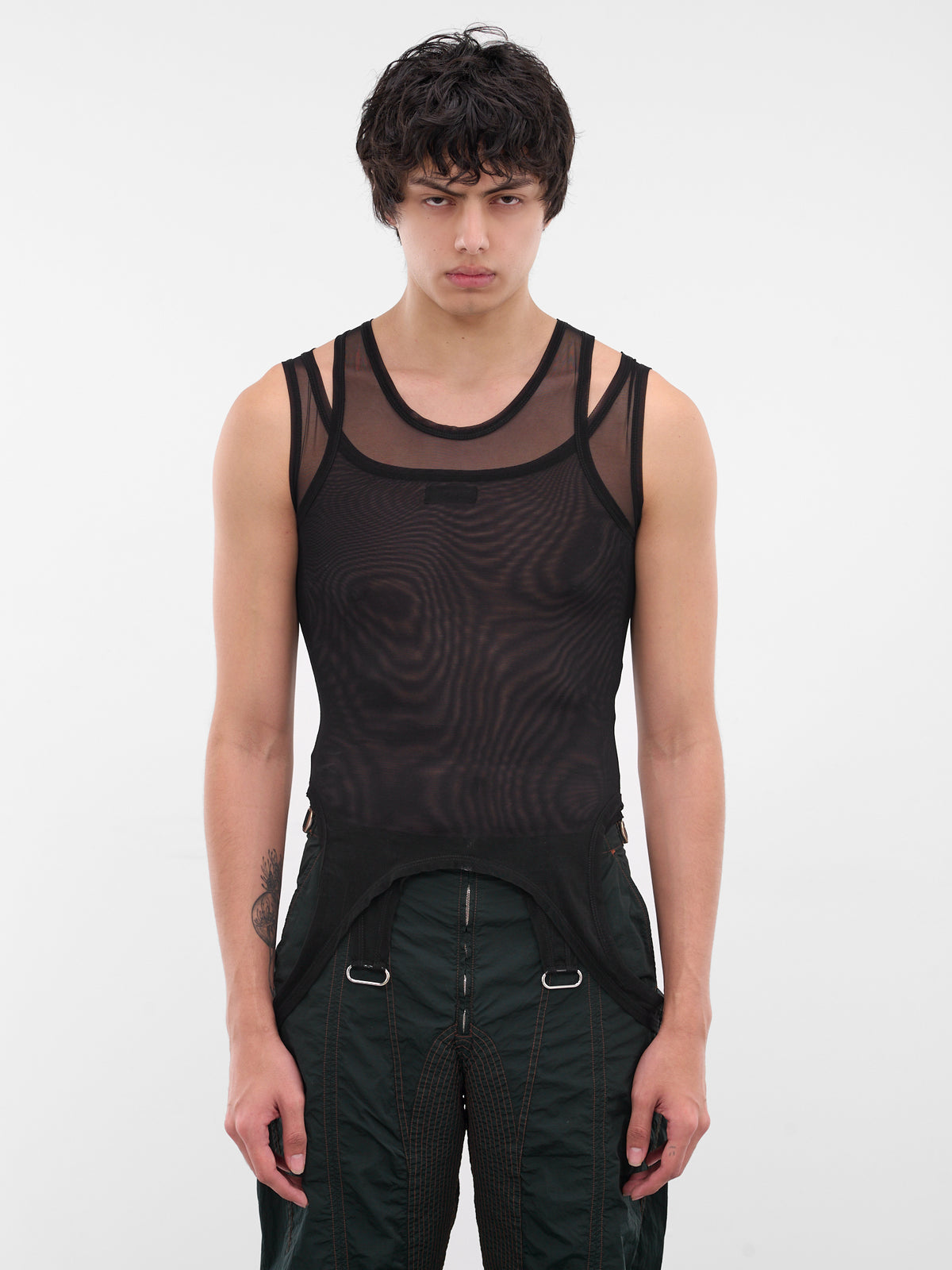 Black Layered Sheer Mesh Tank (25F3TS0123891-BLACK)