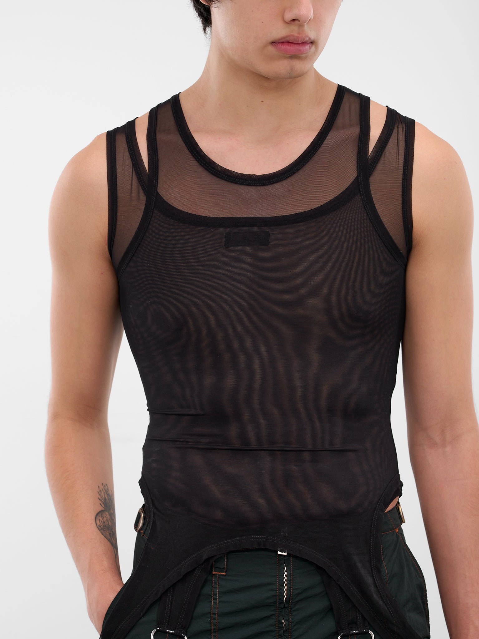 Black Layered Sheer Mesh Tank (25F3TS0123891-BLACK)