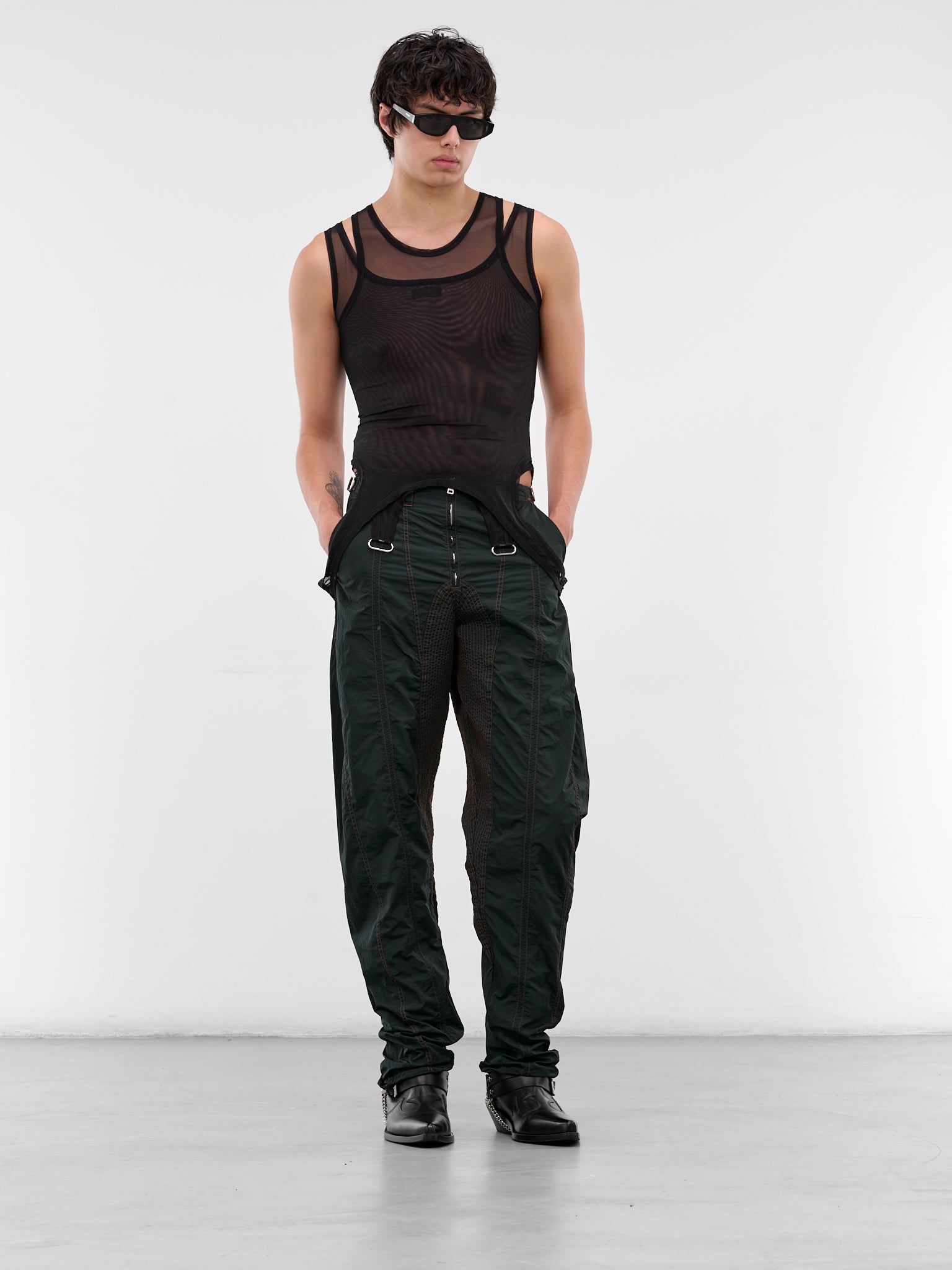 Black Layered Sheer Mesh Tank (25F3TS0123891-BLACK)