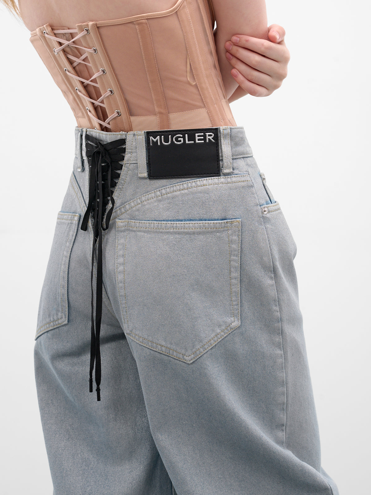 Blue Denim Lace-Up Baggy Jeans (25F6PA04872022-MEDIUM-BLUE)
