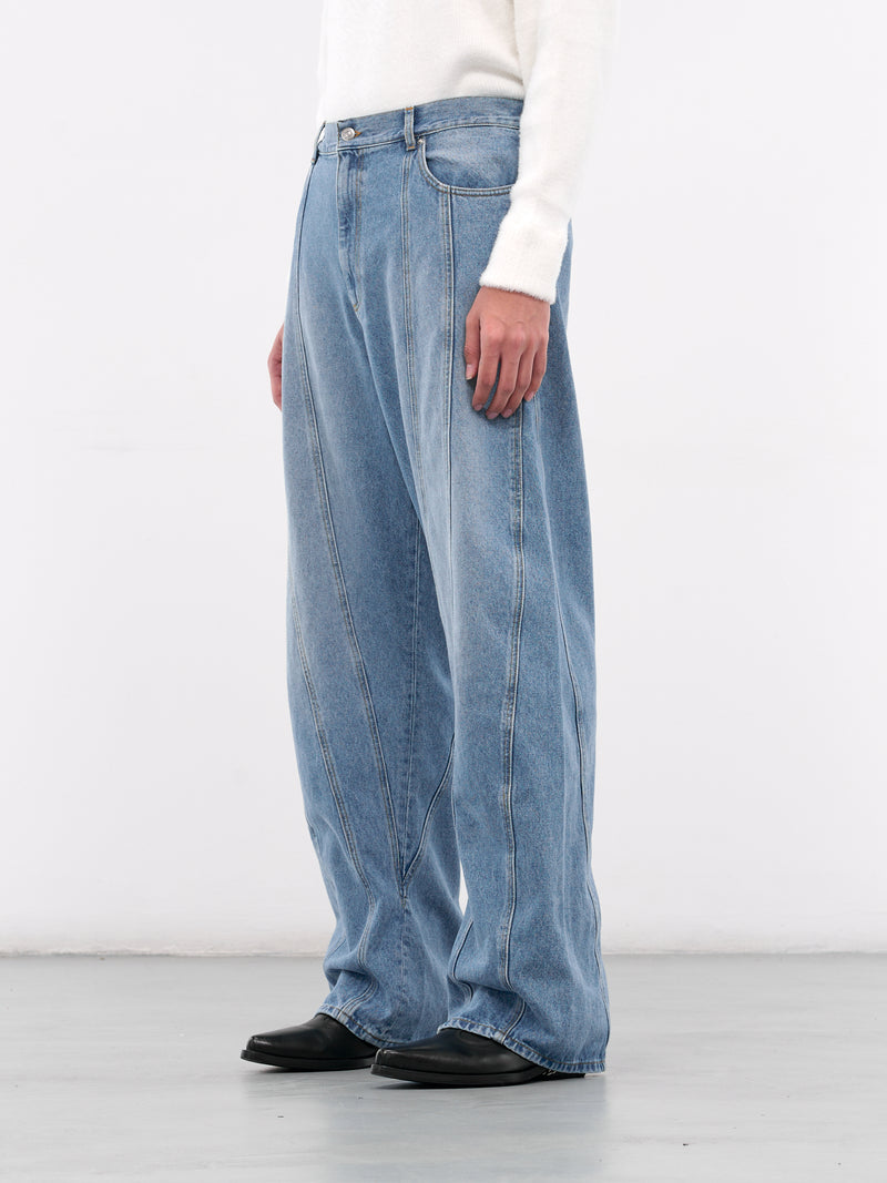 Blue Denim Baggy Twisted Jeans (25F6PA0515211-MEDIUM-BLUE)