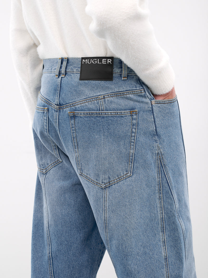 Blue Denim Baggy Twisted Jeans (25F6PA0515211-MEDIUM-BLUE)